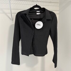 Princess Polly Black Pinstripe Button Down Shirt
